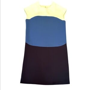 Toupy Colorblock Ivory/Blue/Black Sleeveless Midi Shift Dress Size Large